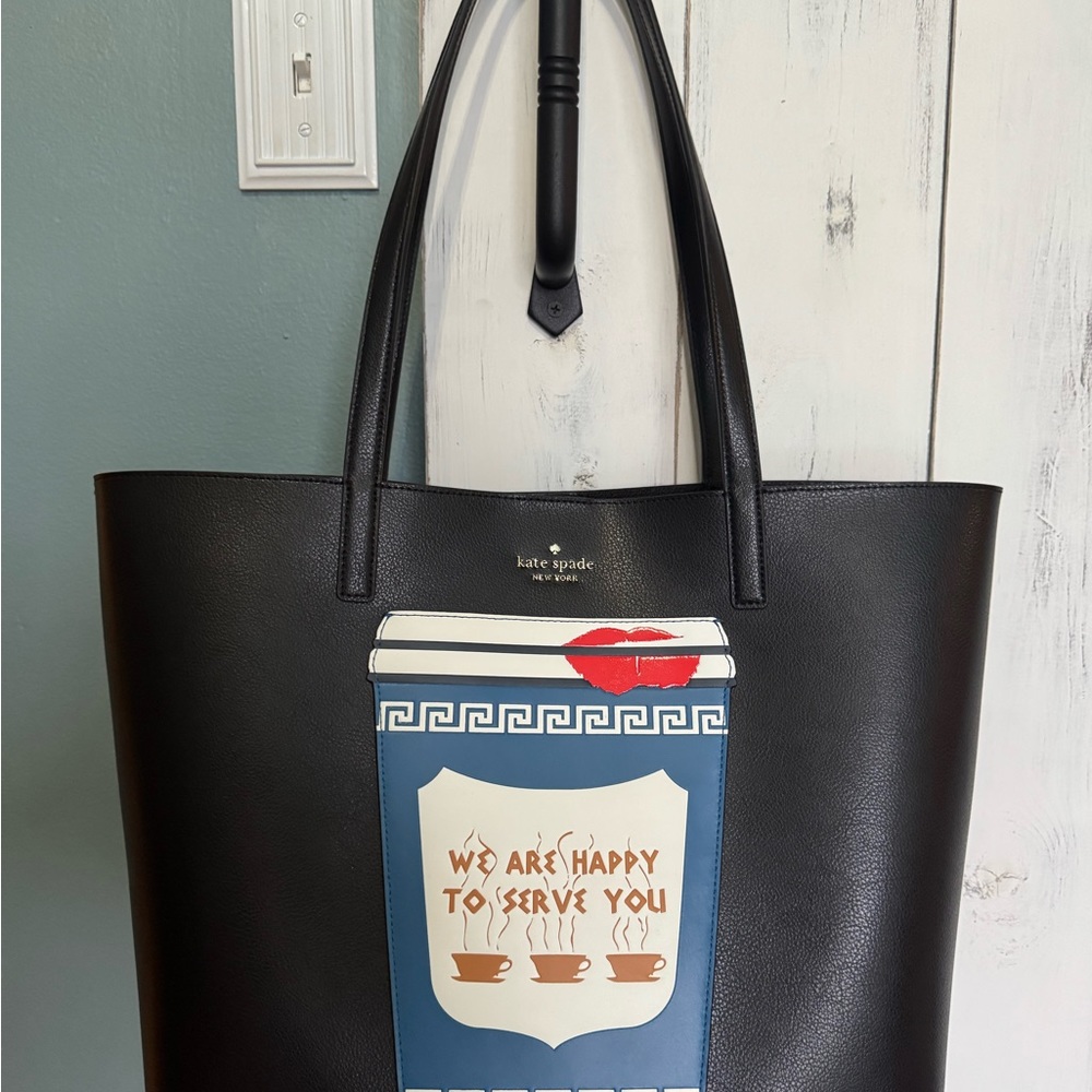 Kate Spade Black Tote with Coffee Cup Design